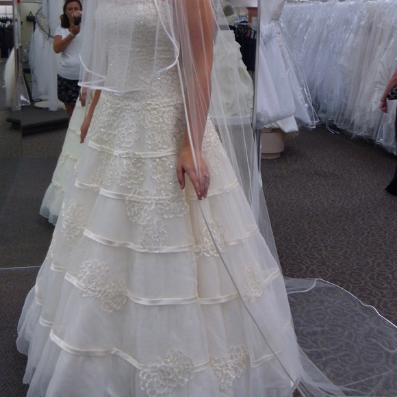 Oleg Cassini Laser Cut Floral Wedding Dress- Size 16 - Picture 4 of 4